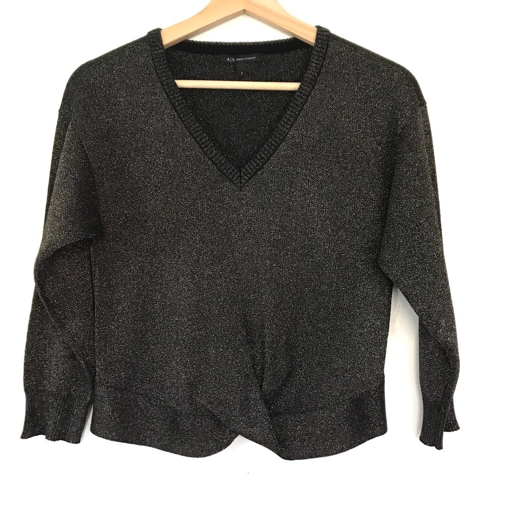ARMANI EXCHANGE Women's Gray Silver Metallic V-neck Sweater Size S